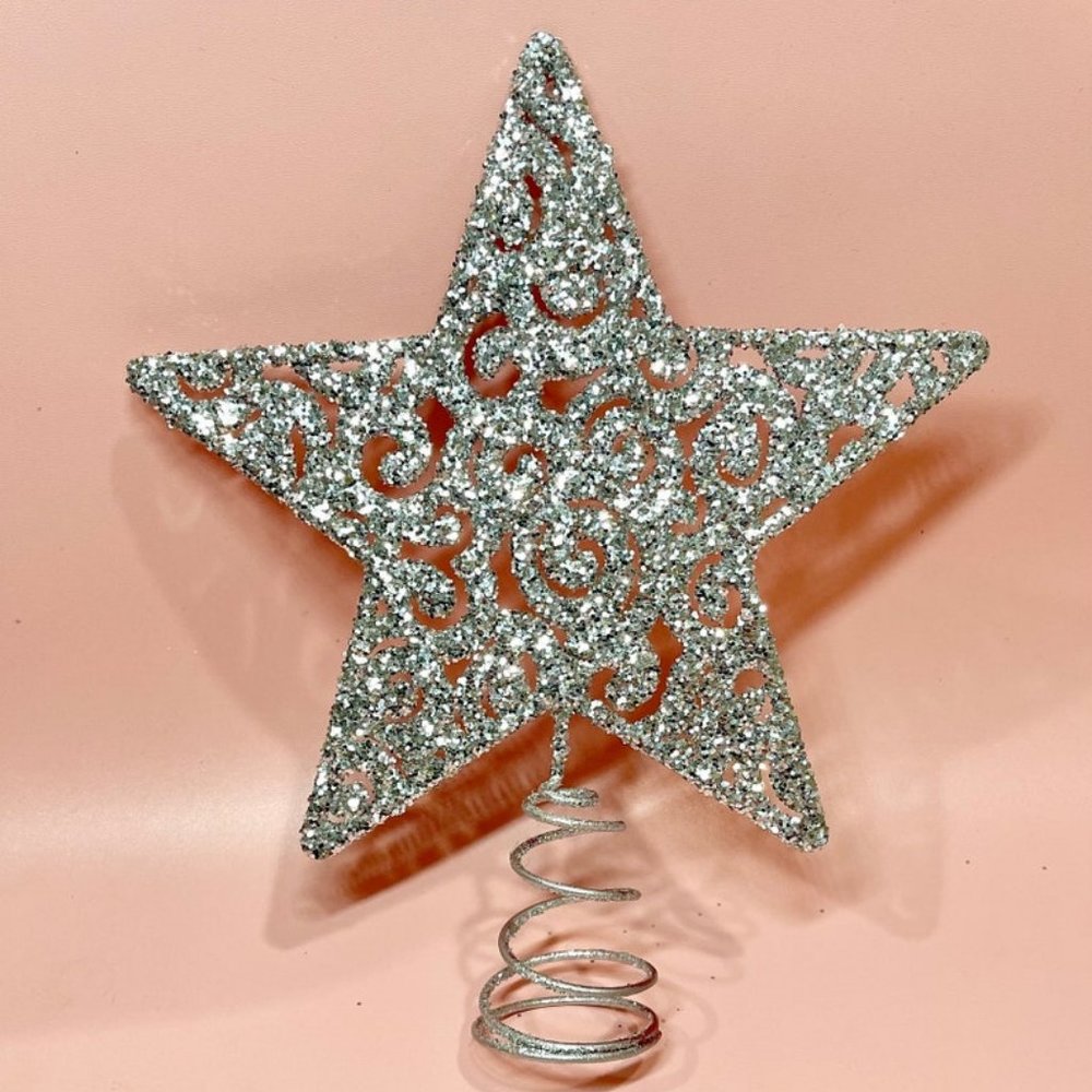 Silver Glitter Christmas Tree Topper Christmas Star - Picture 5 of 9